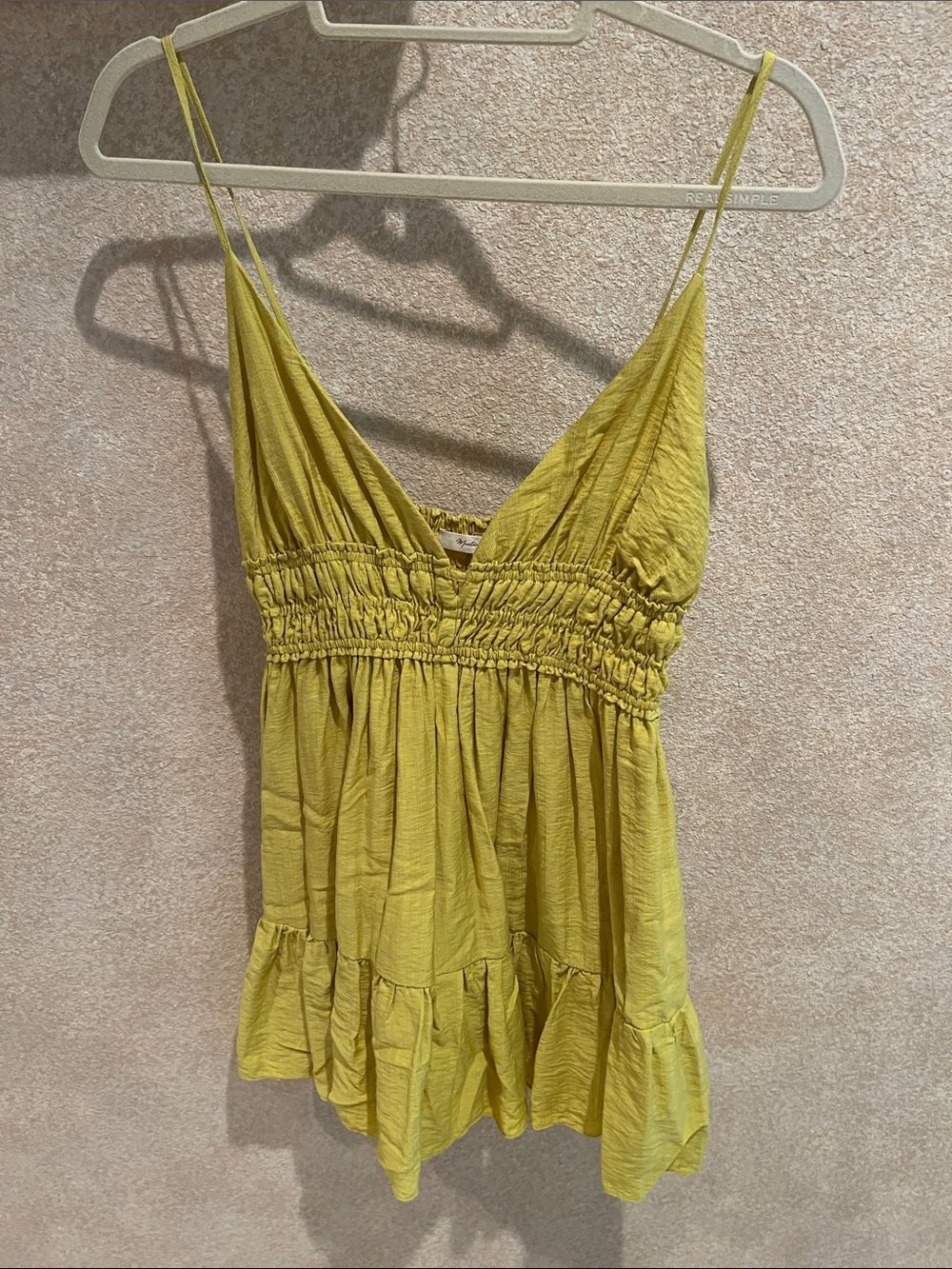 Mustard Seed Olive-Yellow Smocked V-Neck Camisole